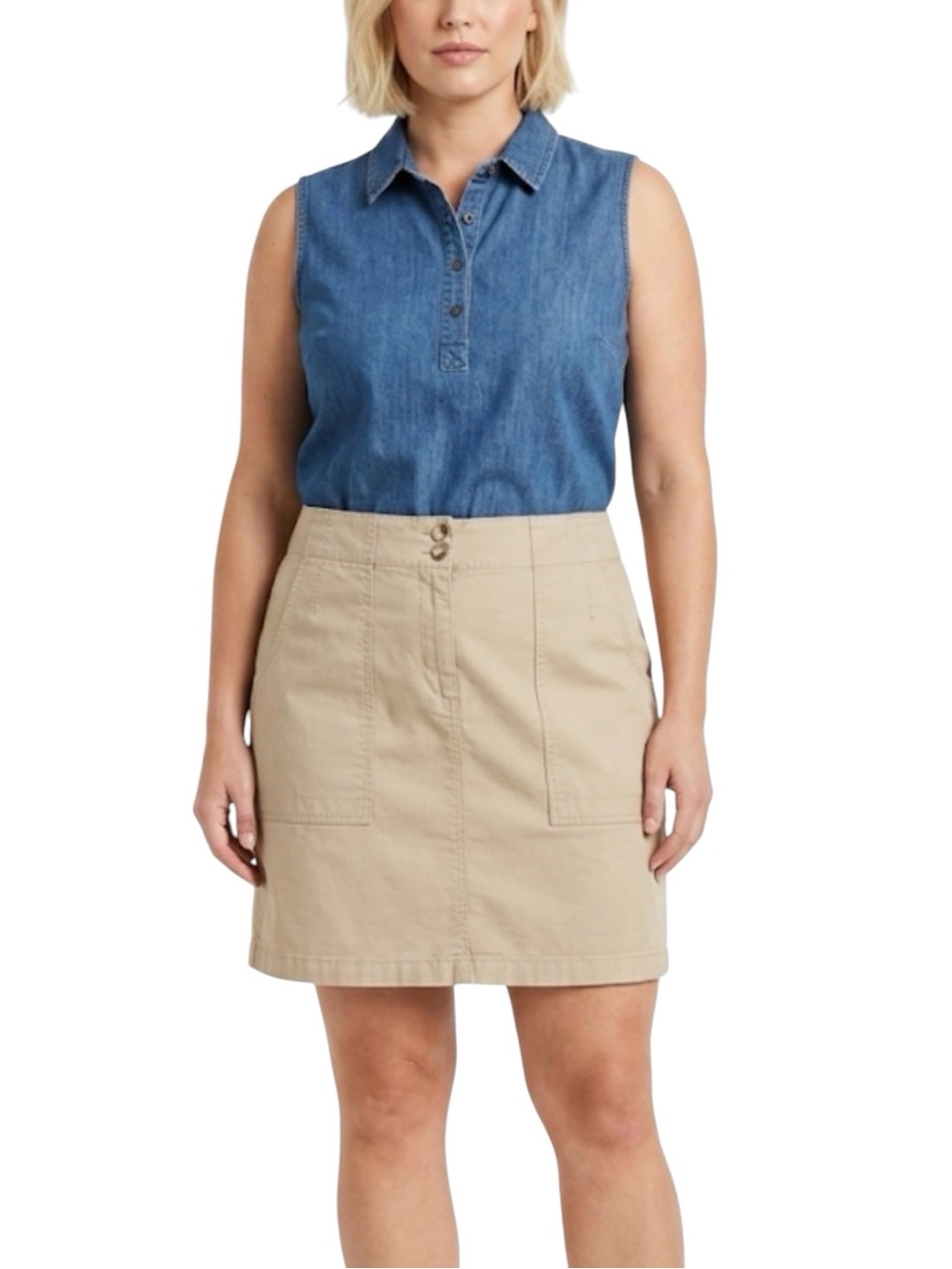 Ann Taylor Khaki Linen Blend Mini Skirt Size 14 Casual Cotton Coastal Classic